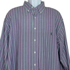 Ralph Lauren Men's 2XB Classic Fit, Purple & Green Stripe, Button Down Shirt EUC